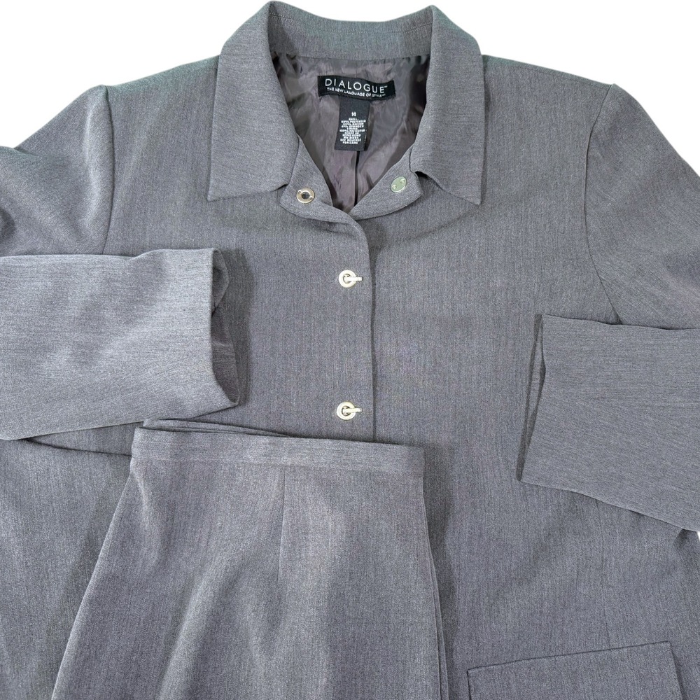Dialogue 14 Gray 2 Piece Pant Suit Blazer Trousers Professional Office Corporate